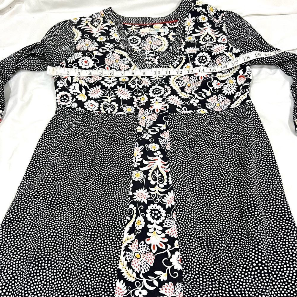 Boden Mollie patchwork polka dots V-neck black Arabesque midi dress size 6R - Picture 9 of 14